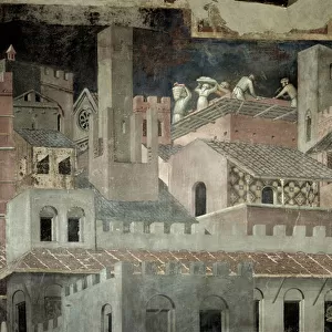 Effects of Good Government in the City, detail of architecture and construction of a house, 1338-40 (fresco)
