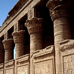 Egyptian architecture: view of the Temple of Hathor in Denderah. Ptolemaic period. Egypt