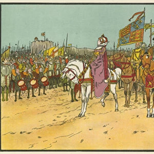 Elizabeth I reviews the troops at Tilbury (colour litho)