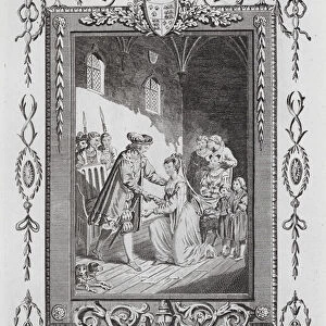 Elizabeth Woodville petitioning her future husband King Edward IV for the return of her lands (engraving)