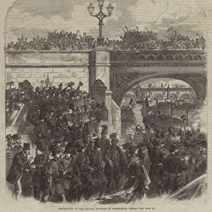 Embarkation of the Belgian Riflemen at Westminster Bridge (engraving)