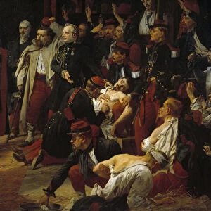 Emperor Napoleon III visits the French, Piemontese and Austrian wounds of the battle of Montebello to the ambulances of Voghere in May 1859 Detail. Painting by Jules Rigo (1810-1892) 1859 Paris, Museum of the Val de Grace