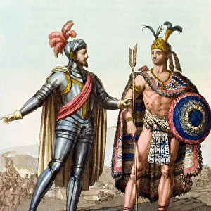 The Encounter between Hernan Cortes (1485-1547) and Montezuma II (1466-1520) from