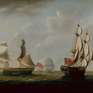 Two English Collier Brigs off Whitby with other Shipping beyond (oil on canvas)