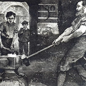 Engraving depicting the village blacksmith
