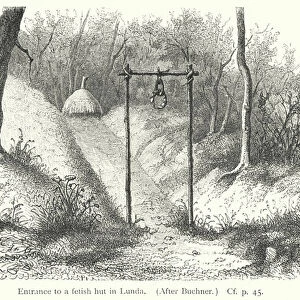 Entrance to a fetish hut in Lunda (engraving)
