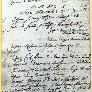 Entry in the Halle University records, showing Handels name, 1702 (pen & ink on paper)