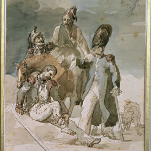 Episode from Napoleons Retreat from Russia in 1812 (w / c on paper)