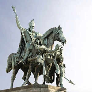 Equestrian statue of Charlemagne (742-814), King of the Francs and Lombards, Bronze sculpture by Louis Rochet (1813-1878) and Charles Rochet (1819-1900). Paris