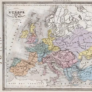 Europe after the invasion of the barbarians in the 6th century - Plate extracted