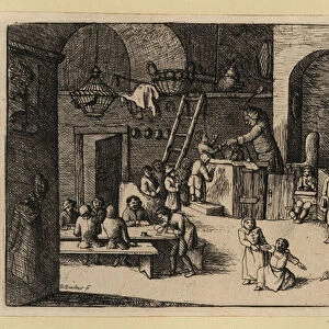 European school scene from the 17th century. 1803 (engraving)