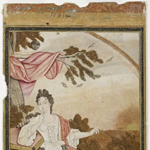 A European woman seated under a branch, with an owl, 1700-32 (opaque w / c & gold on paper)
