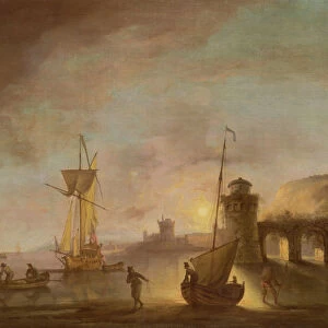 An evening calm with men-o -war at anchor