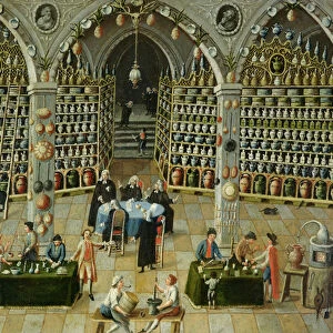 Examination of an apothecary, early 18th century (oil)