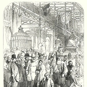 Exhibitors and visitors in the Crystal Palace, Hyde Park, London, venue of the Great Exhibition of 1851 (engraving)