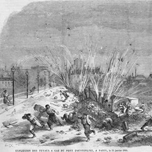 Explosion of gas pipes of the bridge of Austerlitz, Paris, January 25, 1864