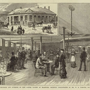 Exterior and Interior of New Coffee Tavern at Bradford, recently inaugurated by Mr W E Forster, MP (engraving)