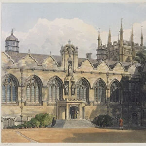 Exterior of Oriel College, illustration from the History of Oxford