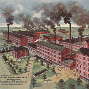 Factory of the Warder, Bushnell & Glessner Company, manufacturers of Champion farm machinery, Springfield, Ohio, USA (colour litho)