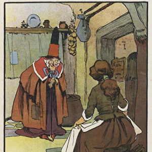 The Fairy Godmother appears before Cinderella (colour litho)