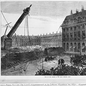 Fall of the column in the Place Vendome, Paris, 1871 (engraving) (b / w photo)