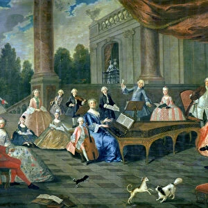 A Family Concert at Chateau Renescure (oil on canvas)