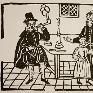 A Family Group, early 17th Century (woodcut) (sepia photo)