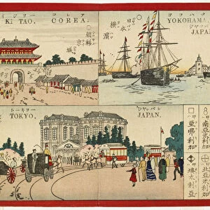 Famous Places in the World - Japanese cities, Meiji era, 1887 (colour woodblock print)