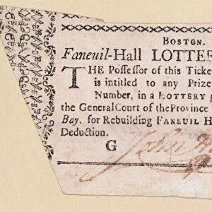 Faneuil-Hall Lottery Ticket, signed by John Hancock (1737-93) 1765 (ink on paper)