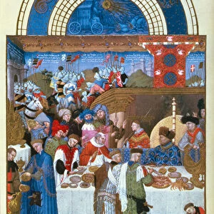 Fascimile of January: banquet scene by the Limbourg brothers