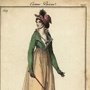Fashionable woman in Savoyard-style hat, 1798 (handcoloured copperplate engraving)