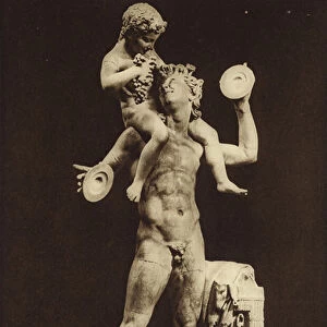 Faun and Bacchus, Ancient sculpture (b / w photo)