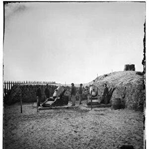 Federal 10-inch mortar battery on Morris Island, SC, 1865 (b / w photo)
