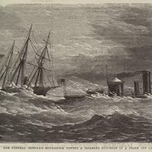 The Federal Ironclad Monadnock towing a Disabled Gun-Boat in a Storm off Cape Hatteras (engraving)