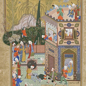 The Fickle Old Lover is Knocked Off the Rooftop, folio from a Haft awrang (Seven thrones