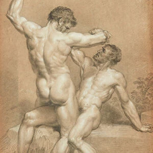 Figure Study - the Wrestlers (pencil and pastel on buff paper)