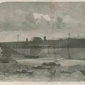 First attempt to launch the Great Eastern Navigation companys steam ship Leviathan (engraving)