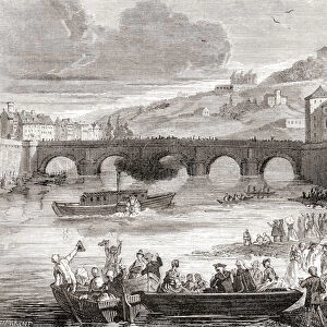 The first demonstration on the river Seine in France of the early experimental steamship Pyroscaphe