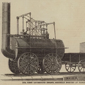 The First Locomotive Engine, recently erected at Darlington (engraving)