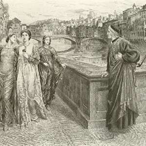 The first meeting of Dante and Beatrice (gravure)