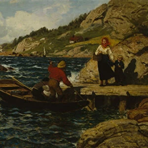 Fisherman, Woman and child by the quay, 1878 (oil on canvas)