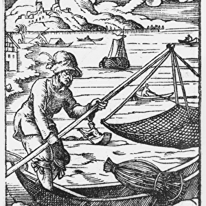 The fisherman (woodcut) (b / w photo)