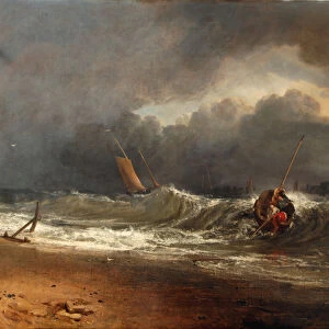 Fishermen upon a lee-shore in squally weather (oil on canvas)