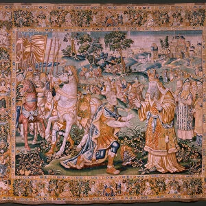 Flemish tapestry. Alexander before Iaddo the high priest (Alexander voor de Hogepriester Iaddo). Atelier of Oudenaarde. 374x447cm. Inv(830-B)4 00010. 17th century