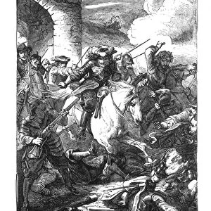 The Flight of Monmouth (engraving) (b / w photo)