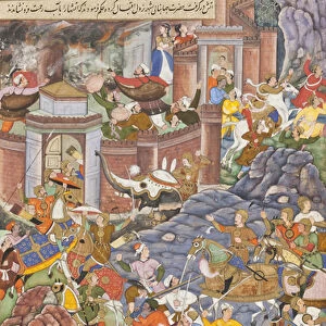 Flight of Sultan Bahadur During Humayuns 1535 Campaign in Gujarat, c. 1590 (opaque watercolour