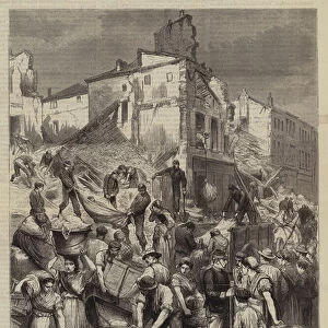 The Floods in France, Soldiers working among the Ruins at Toulouse (engraving)