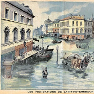 Floods in Saint Petersburg, Russia. Engraving in "The Little Parisien"
