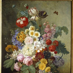 Flowers in a Rocaille Painting by Elise Bruyere (1776-1842) 1836 Sun. 0, 84x0, 64 m Rouen, musee des Beaux Arts - Flowers in a rock. Painting by Elise Bruyere (1776-1842), 1836. 0. 84 x 0. 64 m. Beaux-Arts Museum, Rouen, France
