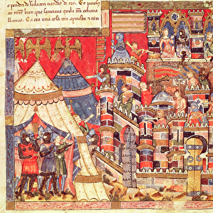 Fol. 40v The Greek Camp and the City of Troy, from the Codex Benito Santa Mora (vellum)